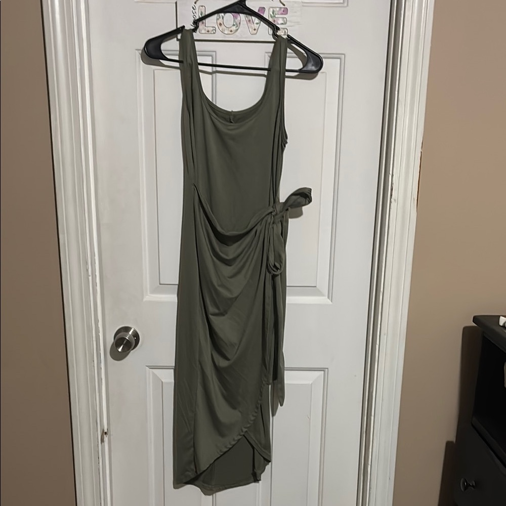 Olive Green Sleeveless Wrap Dress